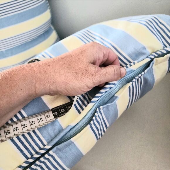 NEWPORT Yellow And Blue Stripe Pillows Duck Feather Fill Decorative Pillow Beach - Picture 6 of 7